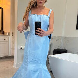 Light Blue Sherri Hill Mermaid Prom Dress with Bow 57743 NEW